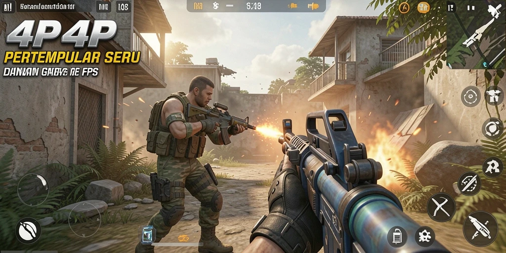 Tampilan gameplay seru di 4P4P yang menampilkan pertempuran FPS.